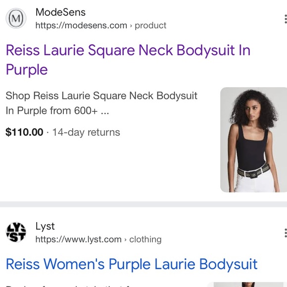 NWT REISS Laurie Square Neck Wide Straps sleeveless jersey Thong bodysuit top - Picture 4 of 17